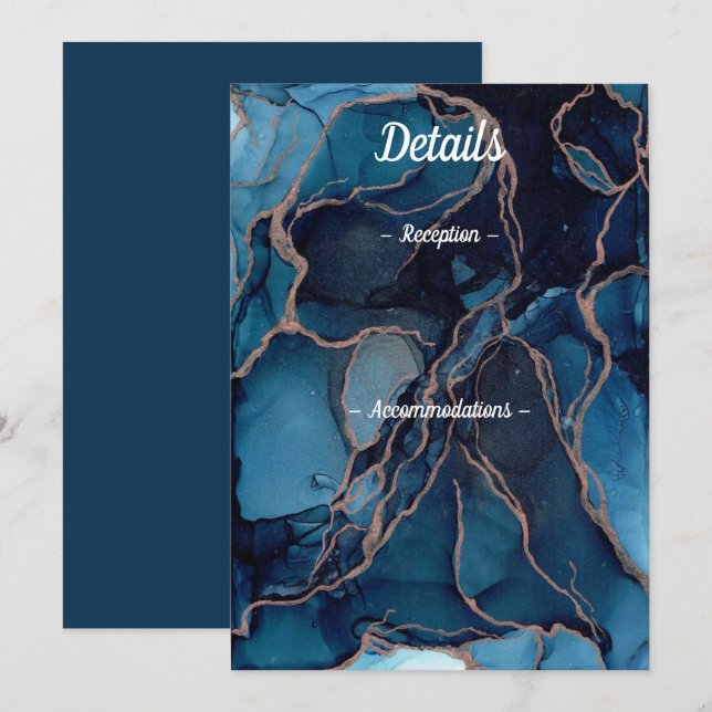 Blue Agate & Copper Wedding Details Card (Front/Back)