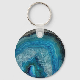Blue Agate Druse Gemstone Key Ring