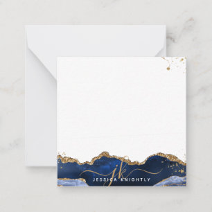 Blue Agate Elegant Script Monogram Gold Glitter Card