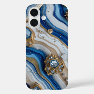 Blue Agate Gemstone Gold Accent iPhone 16 Case