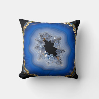 Blue Agate Geode Gold Edge Crystal Art Cushion