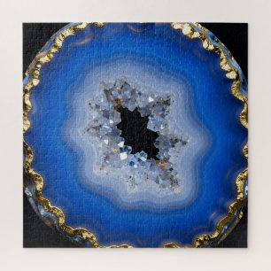Blue Agate Geode Gold Edge Crystal Art Jigsaw Puzzle