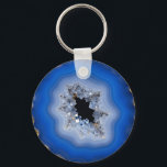 Blue Agate Geode Gold Edge Crystal Art Key Ring<br><div class="desc">Striking deep blue agate slice with hypnotic concentric bands,  luminous white crystal druse center,  and luxurious molten gold edging. This radiant,  high-vibration geode design brings modern elegance and sophisticated mineral beauty.</div>
