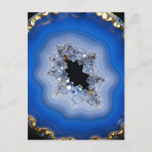 Blue Agate Geode Gold Edge Crystal Art Postcard