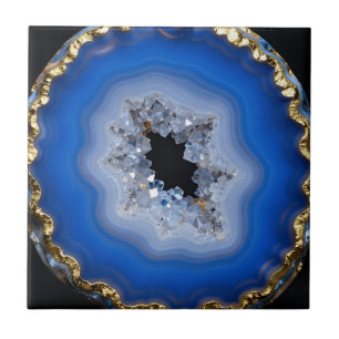 Blue Agate Geode Gold Edge Crystal Art Tile