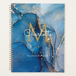 Blue Agate Geode Gold Monogram Script 2021 Planner