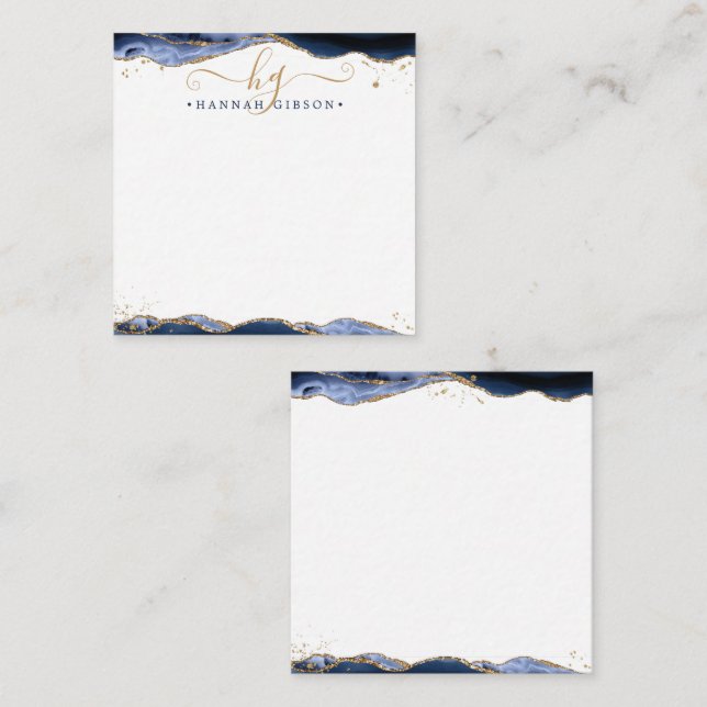 Blue Agate Geode Script Monogram Gold Glitter Card (Front/Back)