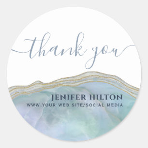 Blue agate geode thank you classic round sticker