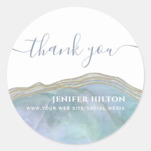 Blue agate geode thank you classic round sticker