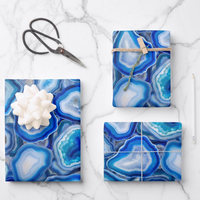 Blue Agate Geodes crystals pattern Wrapping Paper Sheet (Front)