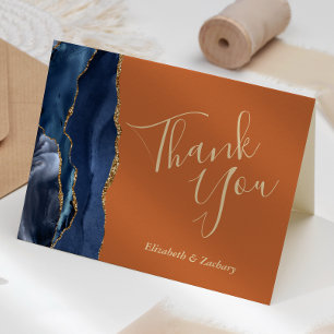 Blue Agate Gold Dark Wedding Thank You Card