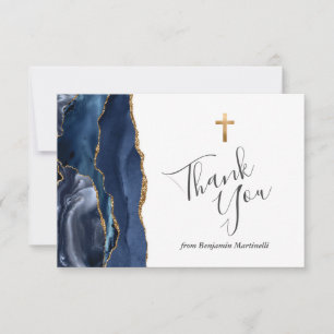 Blue Agate Gold First Communion Thank You