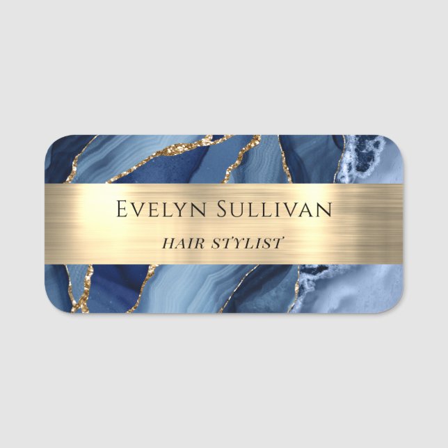 Blue Agate Gold Foil Name Tag (Front)