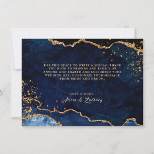 Blue Agate Gold Glitter Dust Wedding Thank You Card