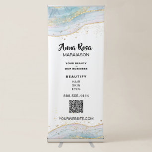 *~* Blue Agate Gold Glitter QR Beauty Girly Spa Retractable Banner