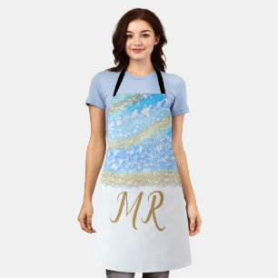 blue agate gold glitter sparkle monogram name text apron
