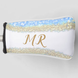 blue agate gold glitter sparkle monogram name text golf head cover