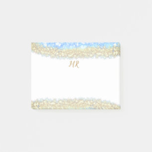 blue agate gold glitter sparkle monogram name text post-it notes