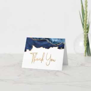 Blue Agate Gold Handwriting Script Thank You Card