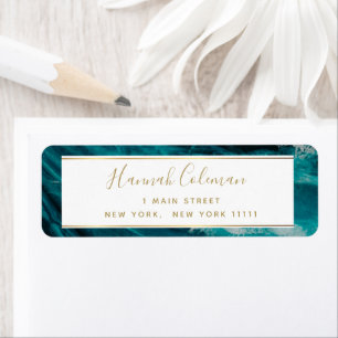 Blue Agate Gold Modern Return Address Label