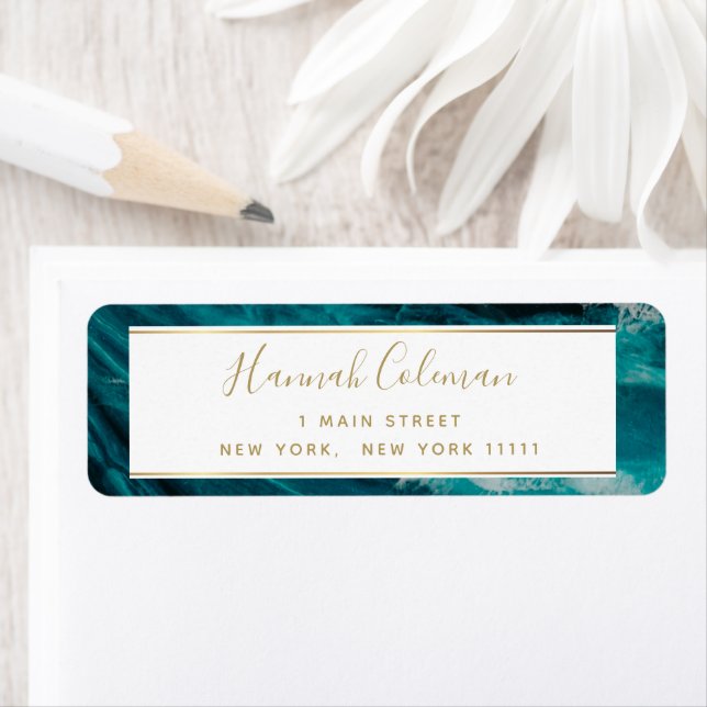 Blue Agate Gold Modern Return Address Label (Insitu)