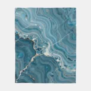 Blue Agate Gold Vein Marble Fleece Blanket
