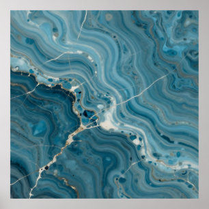 Blue Agate Gold Vein Marble Poster