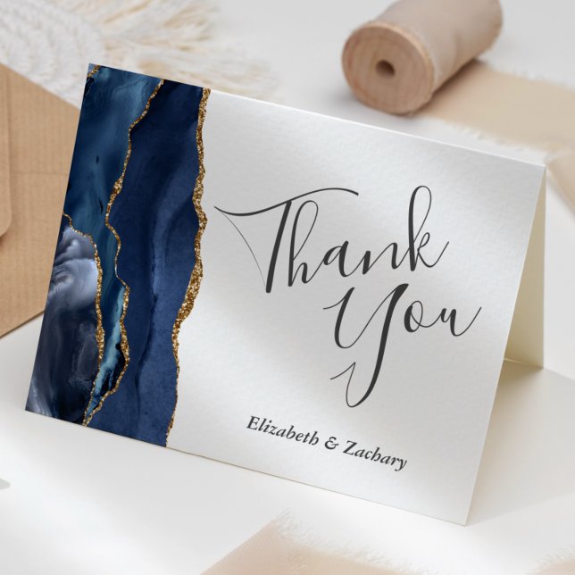 Blue Agate Gold Wedding Thank You Card (Creator Uploaded)