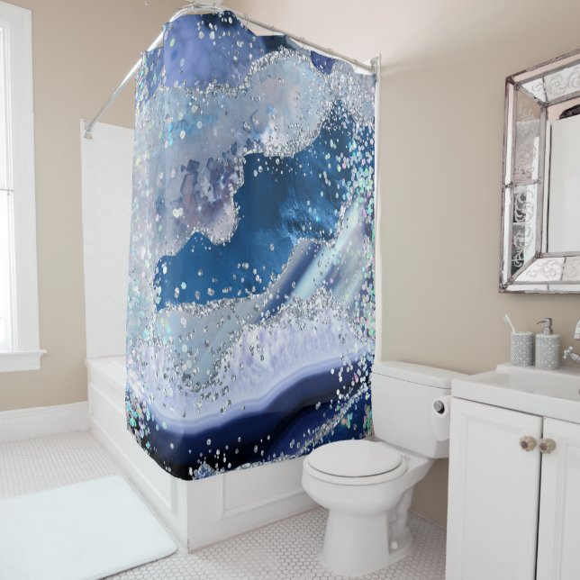*~* Blue Agate Holo GLITTER Celestial Ocean AP8  Shower Curtain (In Situ)