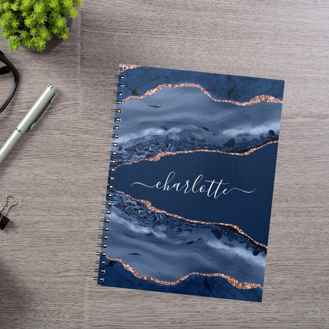 Blue agate marble rose gold name script notebook (Creator Uploaded)