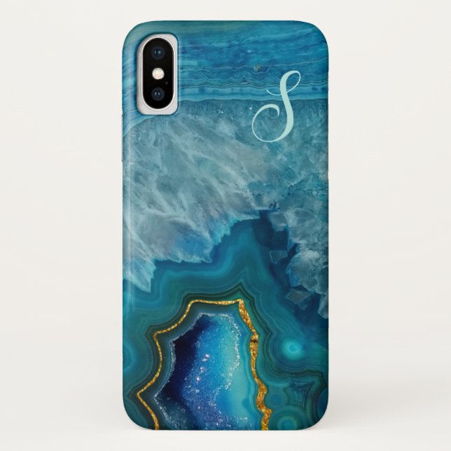 Blue Agate Monogrammed iphone X Case (Back)