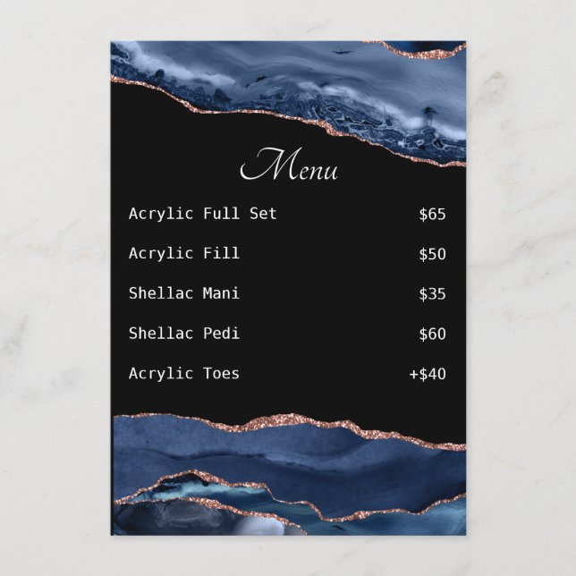 Blue Agate Nail Tech Price List Menu (Front)