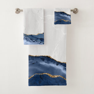 Blue Agate on Marble with Gold  Bath Towel Set