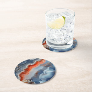 Blue Agate Pattern Round Paper Coaster