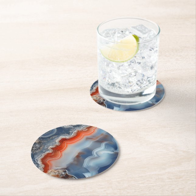 Blue Agate Pattern Round Paper Coaster (Insitu)