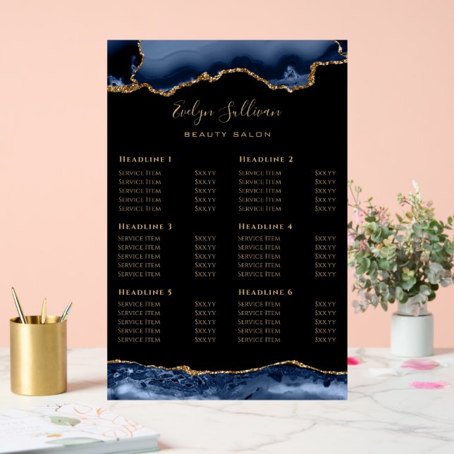 Blue Agate Price List Acrylic Sign (Wedding)