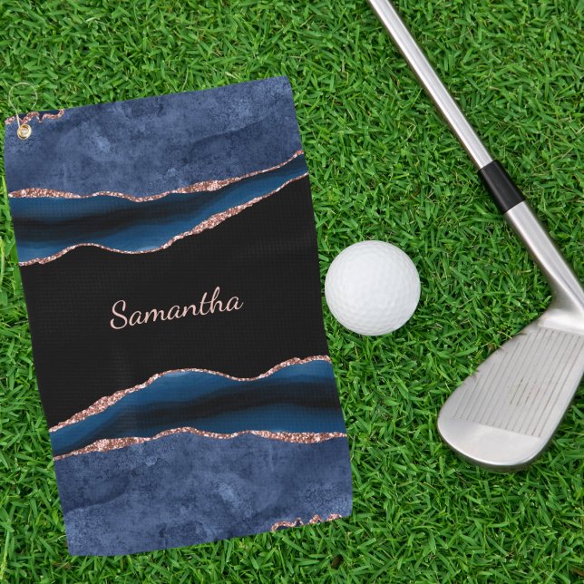 Blue Agate Rose Gold Name  Golf Towel (Creator Uploaded)