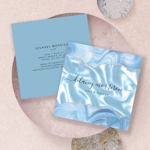 Blue Agate Silver Glitter Luxury Square Business Card