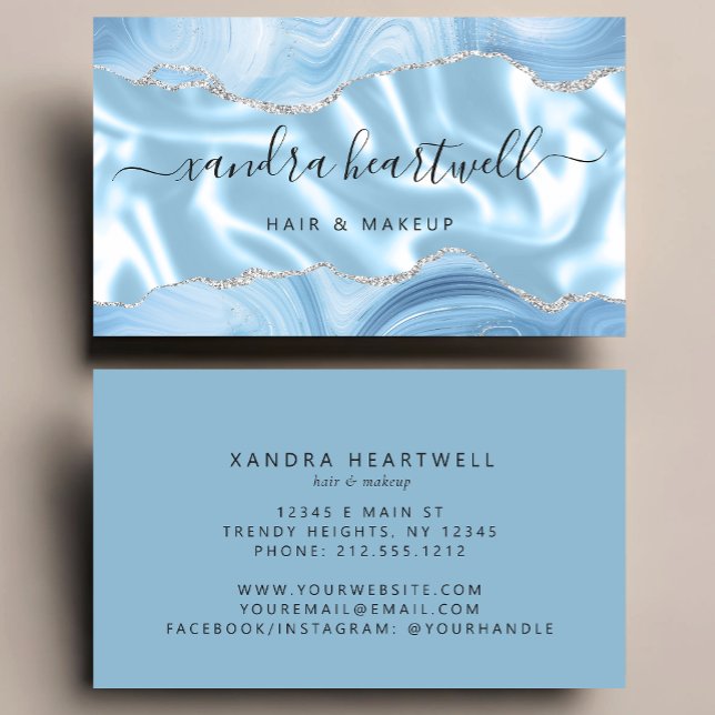 Blue Agate Silver Glitter Luxury Stylist Business Card (Creator Uploaded)