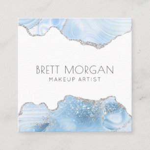 Blue Agate Silver Glitter Makeup Artist  Square Business Card