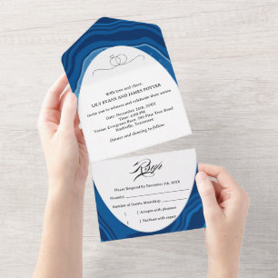 Blue Agate Sliced Wedding All In One Invitation