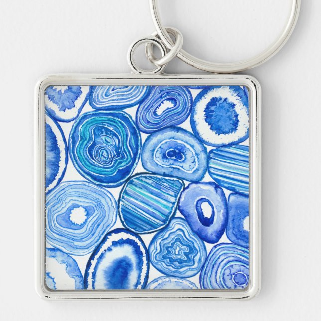 Blue agate slices key ring (Front)