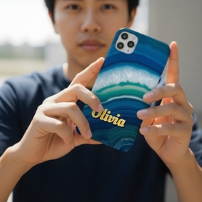 Blue Agate & Teal Geode Luxury Personalized Case-Mate iPhone Case (Creator Uploaded)