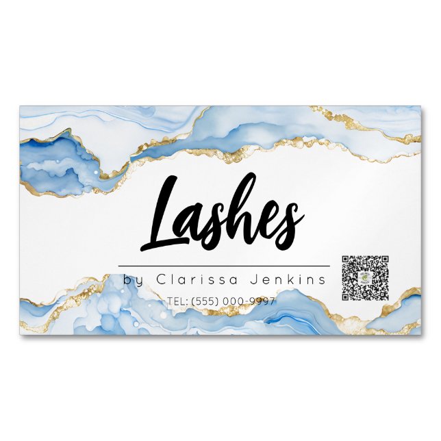 blue agate Trendy Modern Lash Extensions Beauty Magnetic Business Card (Front)