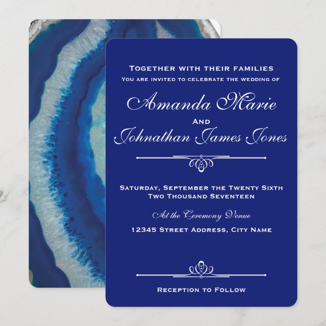 Blue Agate Wedding Invitation (Front/Back)