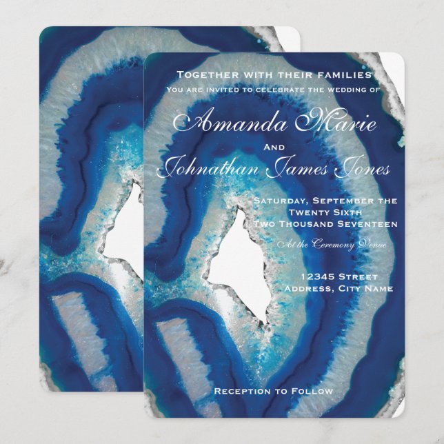 Blue Agate Wedding Invitation (Front/Back)