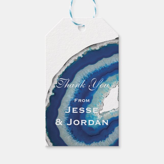 Blue Agate Wedding Monogram Gift Tags (Front)