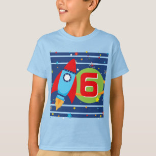 Blue Age Rocket Ship Outer Space Birthday Shirt