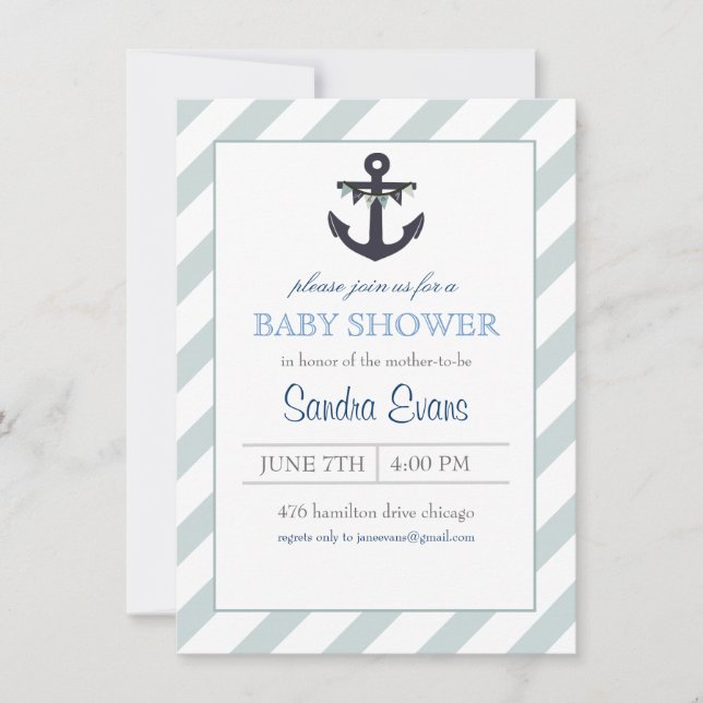 Blue Ahoy Anchor Baby Shower Invitation (Front)