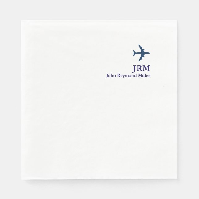 Blue Airplane Aircraft Jet Airline Pilot Party Napkin (Front)